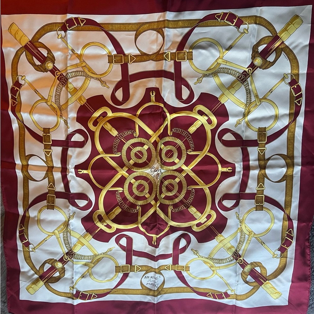 Vintage Hermes Red and Gold Silk Scarf NWOT